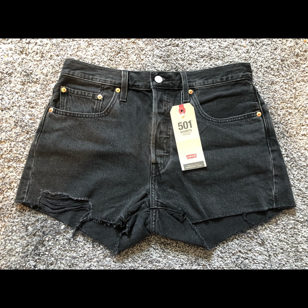 Levi’s 501 Black Ripped Hem Shorts